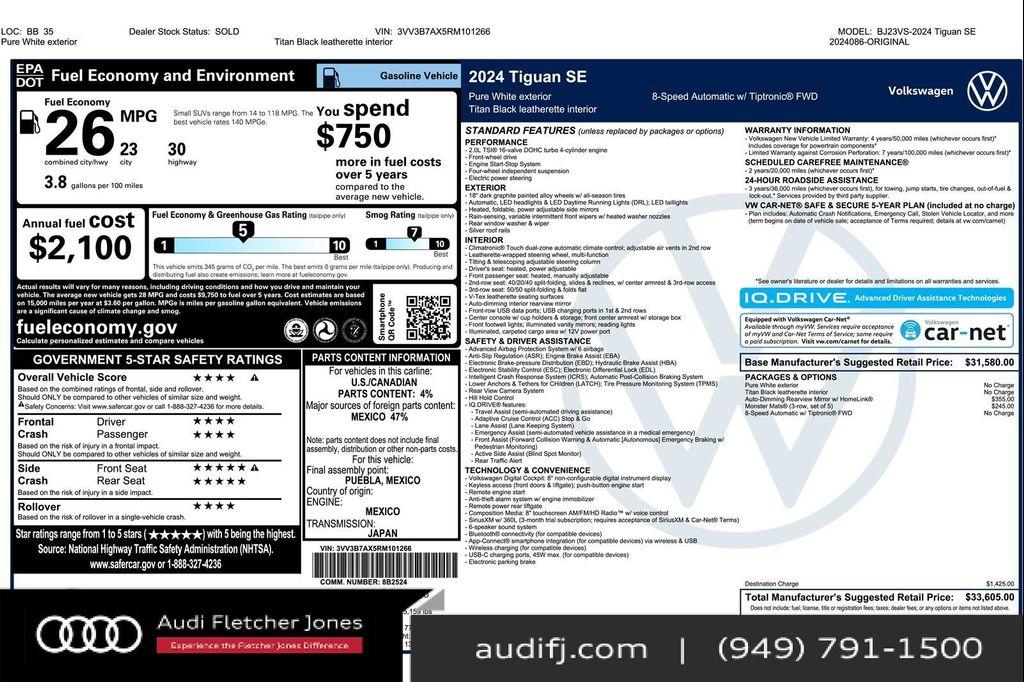 used 2024 Volkswagen Tiguan car, priced at $26,893
