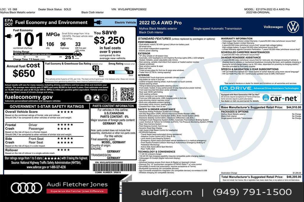used 2022 Volkswagen ID.4 car, priced at $22,893