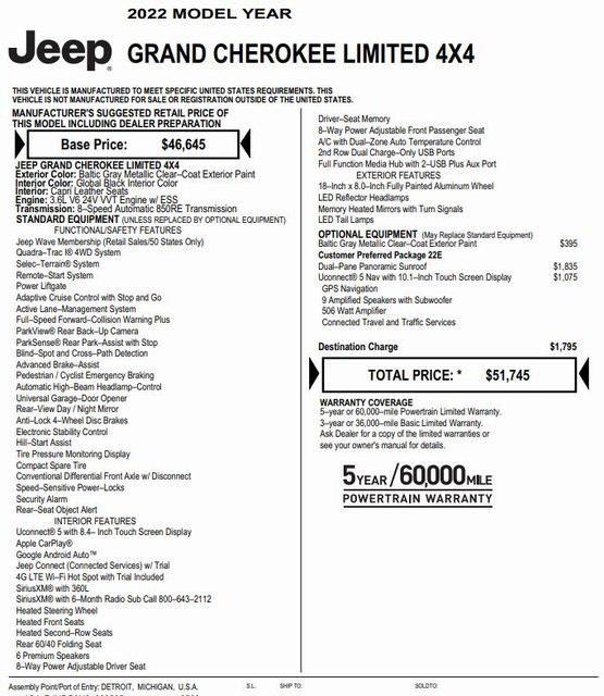 used 2022 Jeep Grand Cherokee car, priced at $32,284