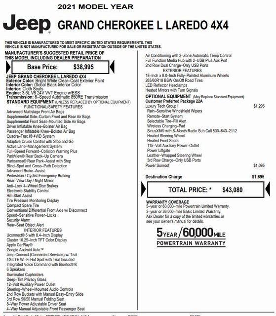 used 2021 Jeep Grand Cherokee L car, priced at $32,523