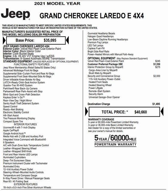 used 2021 Jeep Grand Cherokee car, priced at $27,009
