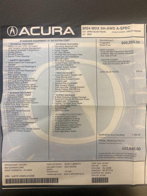 used 2024 Acura MDX car, priced at $54,895