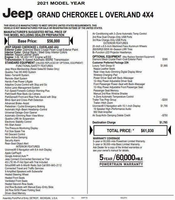 used 2021 Jeep Grand Cherokee L car, priced at $35,721