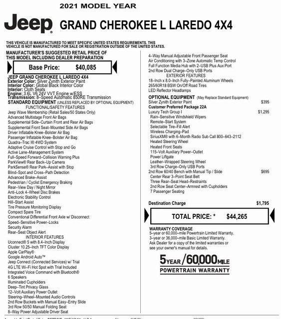 used 2021 Jeep Grand Cherokee L car, priced at $30,483