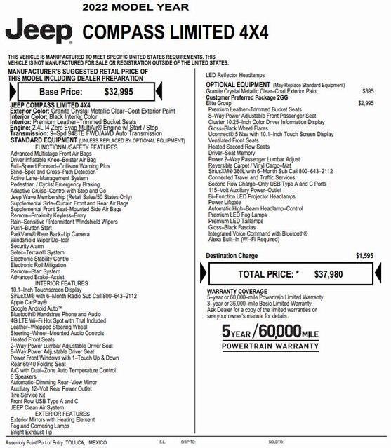 used 2022 Jeep Compass car, priced at $24,500