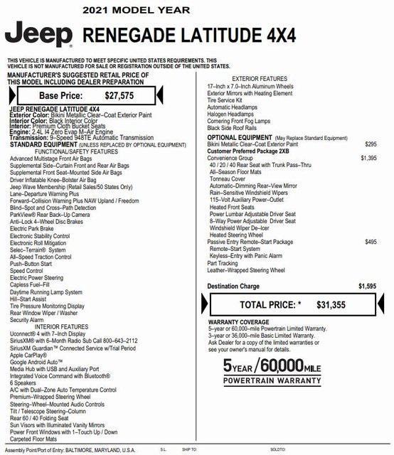 used 2021 Jeep Renegade car, priced at $18,997