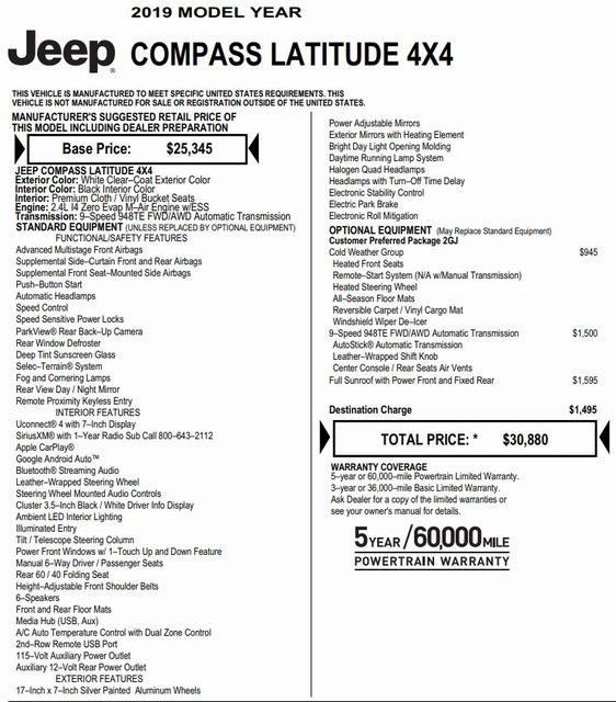 used 2019 Jeep Compass car, priced at $18,687
