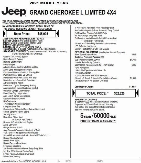 used 2021 Jeep Grand Cherokee L car, priced at $32,532