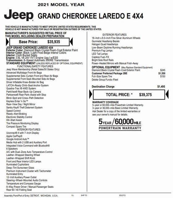 used 2021 Jeep Grand Cherokee car, priced at $22,182