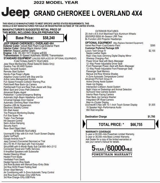 used 2022 Jeep Grand Cherokee L car, priced at $42,000