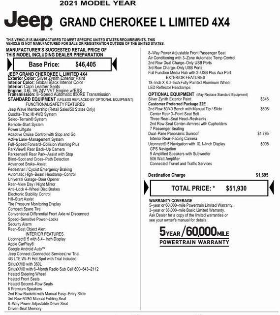 used 2021 Jeep Grand Cherokee L car, priced at $32,800