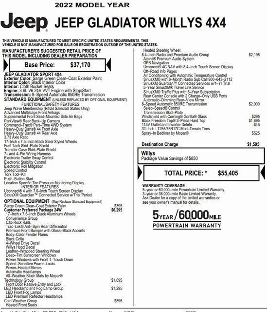used 2022 Jeep Gladiator car, priced at $39,420