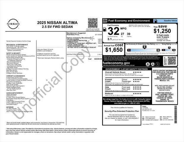 new 2025 Nissan Altima car, priced at $29,965