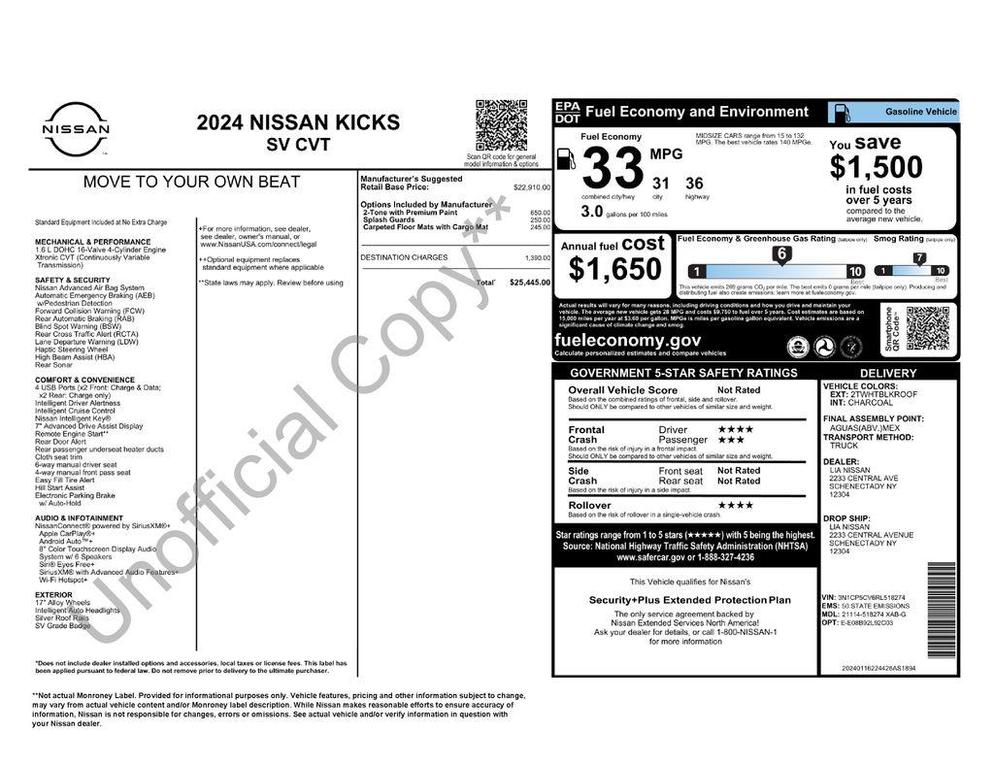 used 2024 Nissan Kicks car, priced at $21,988