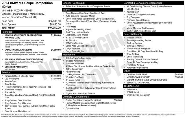 used 2024 BMW M4 car, priced at $87,995