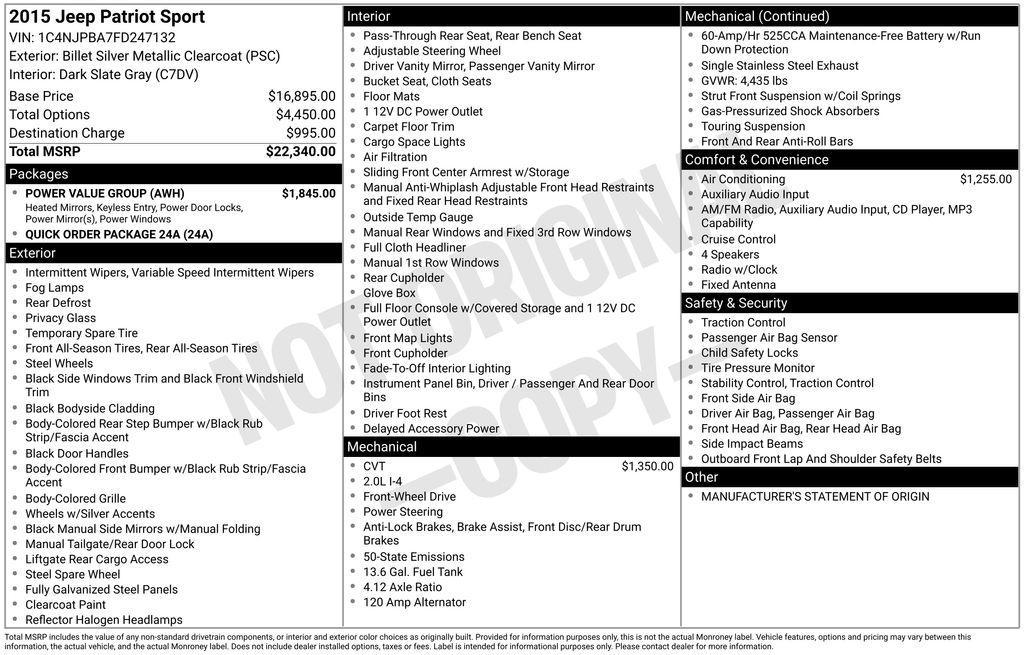 used 2015 Jeep Patriot car, priced at $9,895