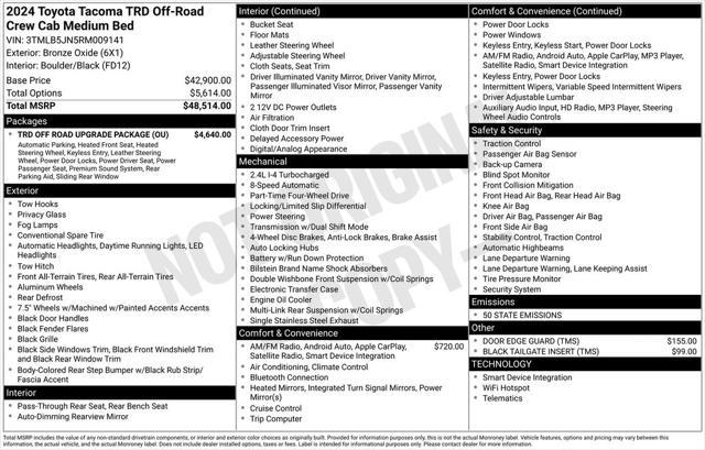 used 2024 Toyota Tacoma car, priced at $47,695