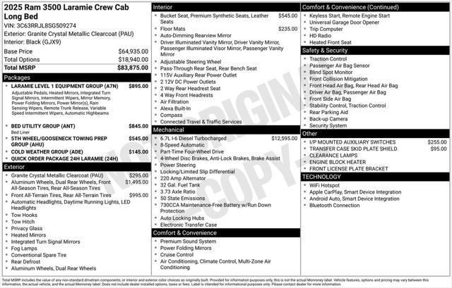 new 2025 Ram 3500 car, priced at $83,470