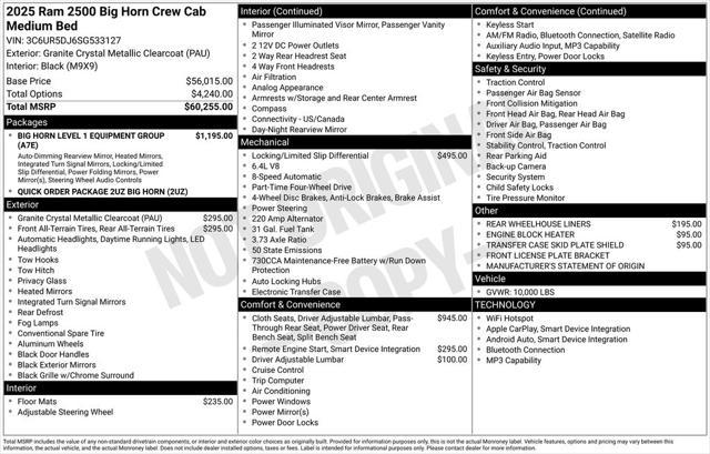 new 2025 Ram 2500 car, priced at $58,310