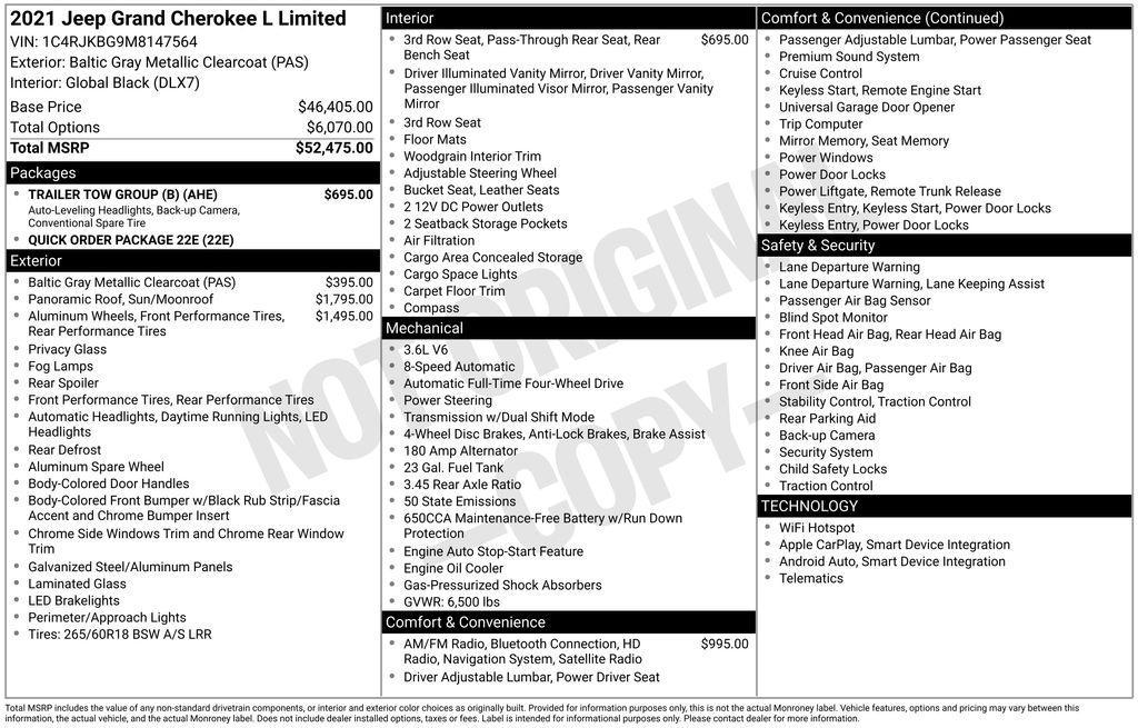used 2021 Jeep Grand Cherokee L car, priced at $30,495