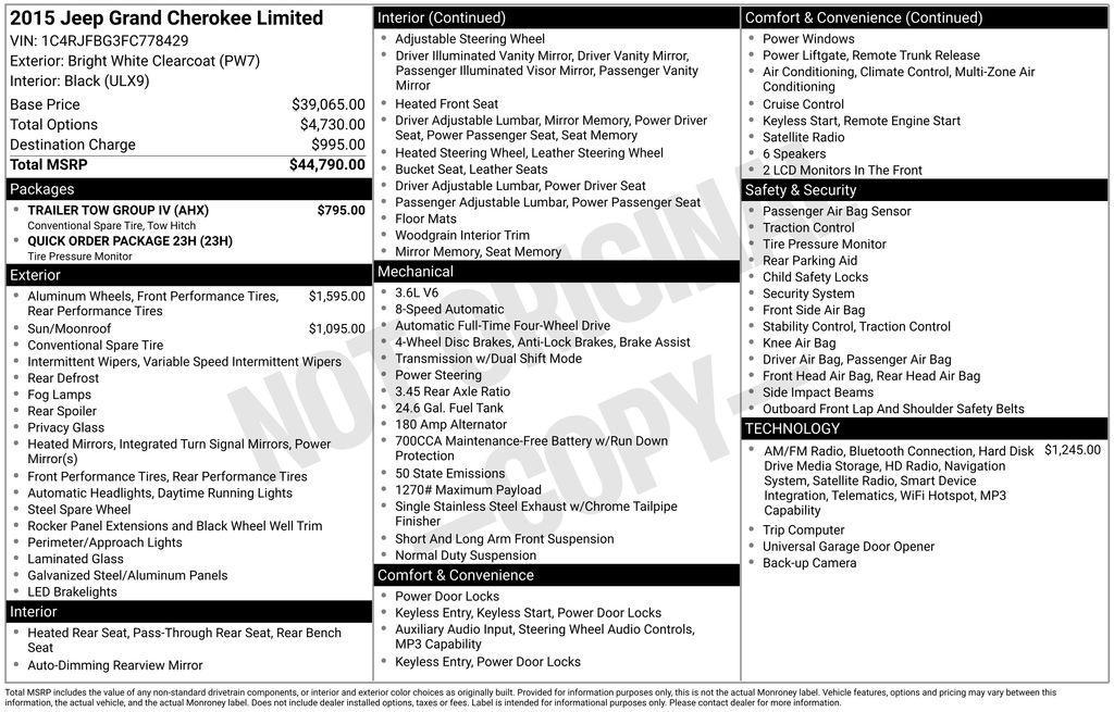 used 2015 Jeep Grand Cherokee car, priced at $12,995