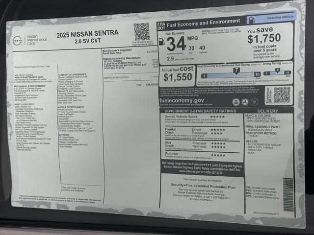 new 2025 Nissan Sentra car, priced at $24,125