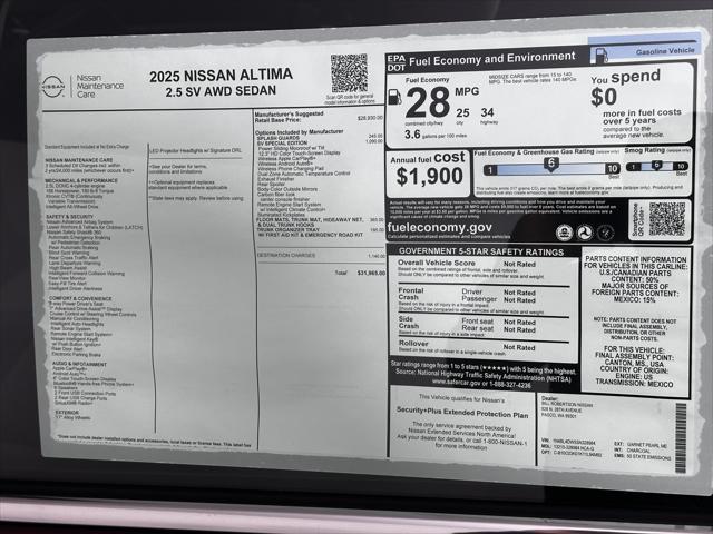 new 2025 Nissan Altima car, priced at $31,965