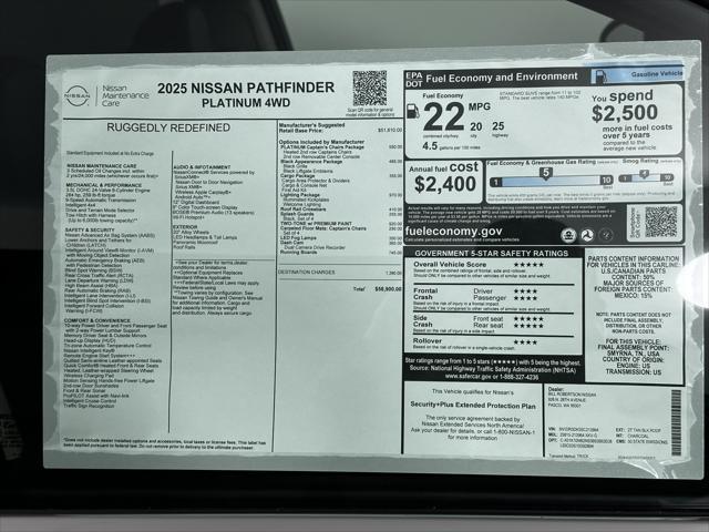 new 2025 Nissan Pathfinder car, priced at $56,499