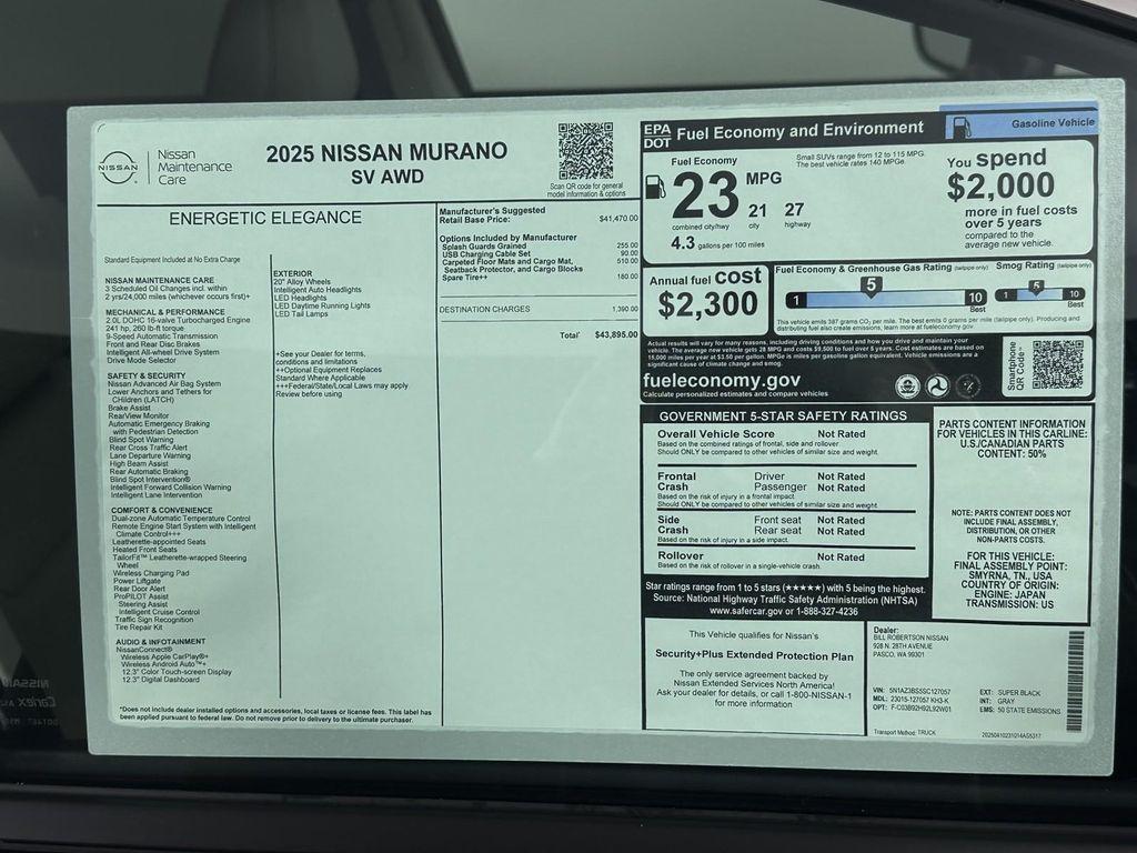 new 2025 Nissan Murano car, priced at $40,500