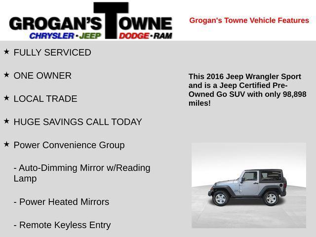 used 2016 Jeep Wrangler car, priced at $14,451