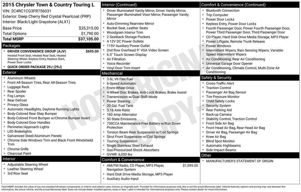 used 2015 Chrysler Town & Country car, priced at $8,724