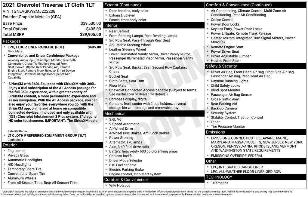 used 2021 Chevrolet Traverse car, priced at $19,845