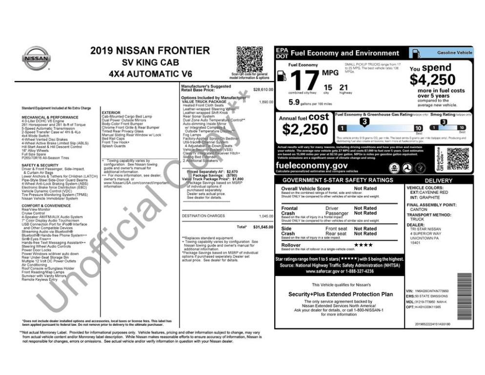 used 2019 Nissan Frontier car, priced at $22,288