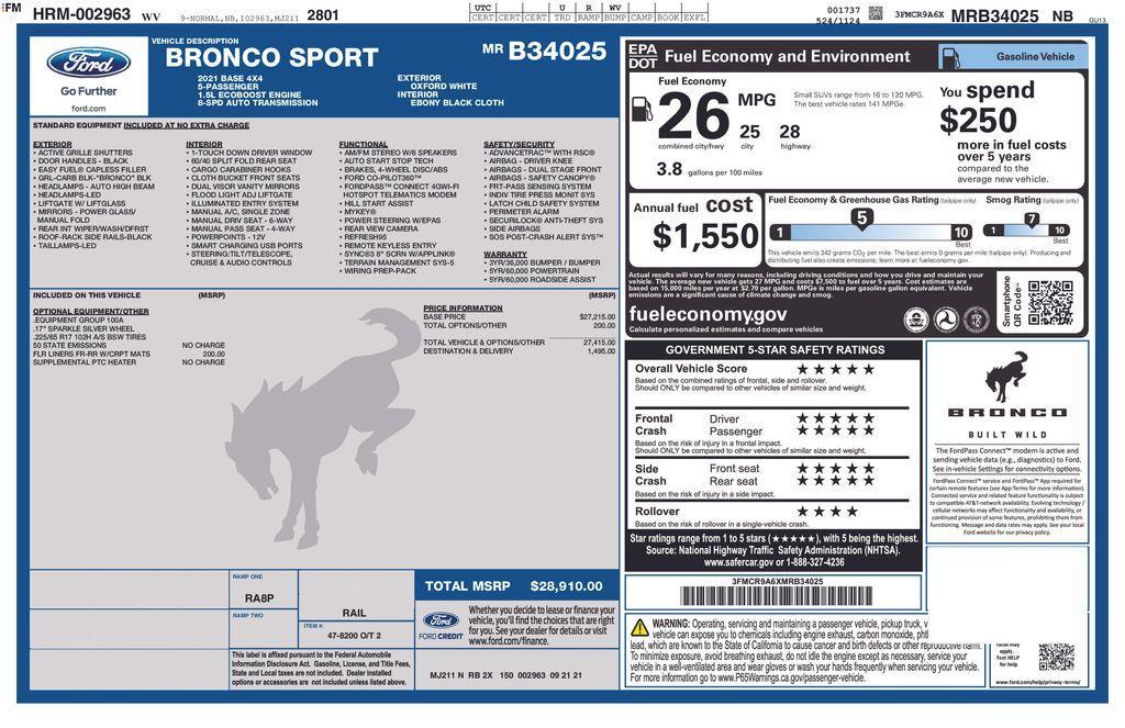 used 2021 Ford Bronco Sport car, priced at $21,899