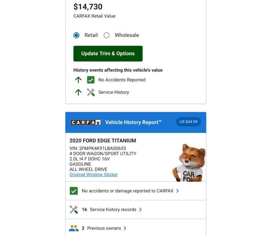 used 2020 Ford Edge car, priced at $11,995