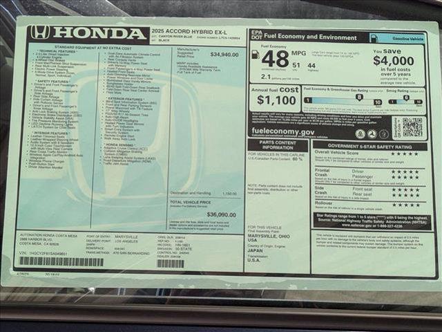 new 2025 Honda Accord Hybrid car, priced at $36,090