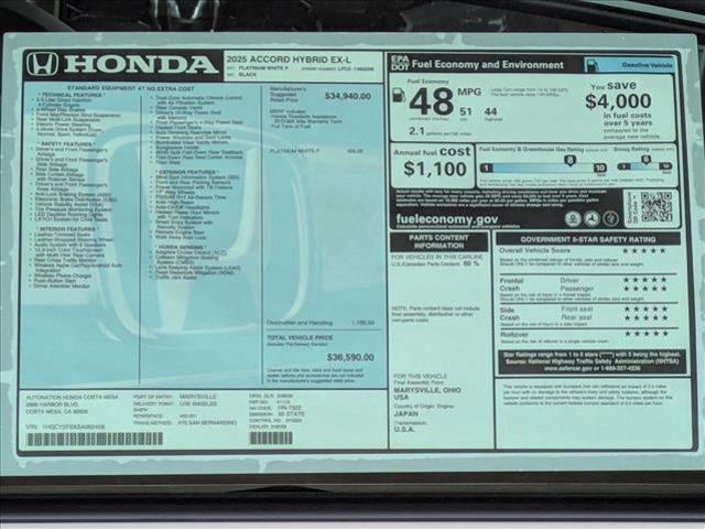 new 2025 Honda Accord Hybrid car, priced at $35,081