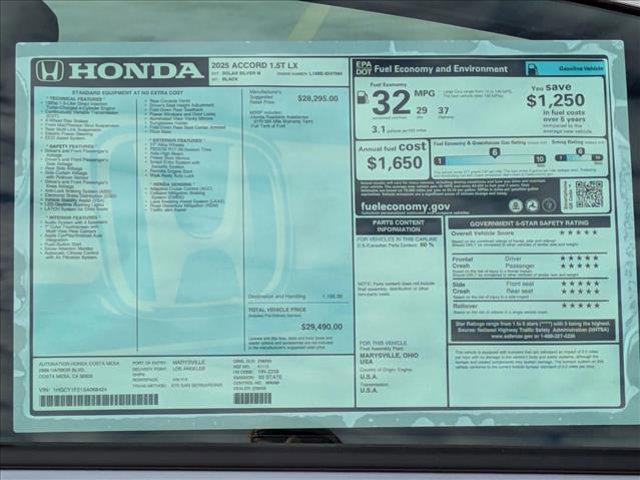 new 2025 Honda Accord car, priced at $28,573