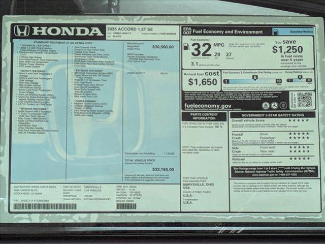 new 2025 Honda Accord car, priced at $30,996