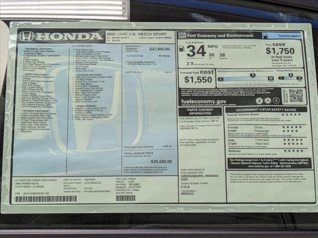 new 2025 Honda Civic car, priced at $29,000