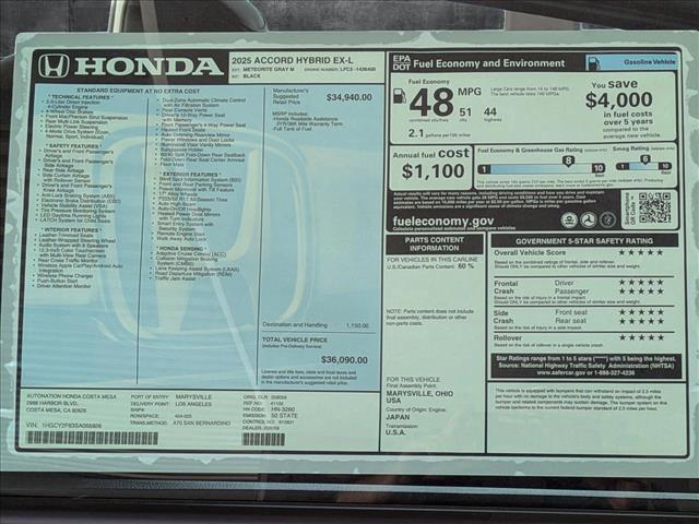 new 2025 Honda Accord Hybrid car, priced at $36,090