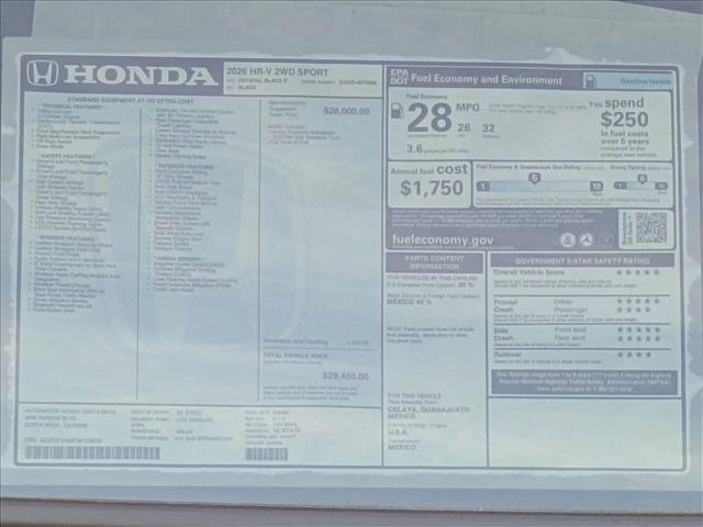 new 2026 Honda HR-V car, priced at $28,401