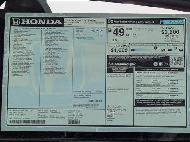 new 2026 Honda Civic Hybrid car, priced at $30,490