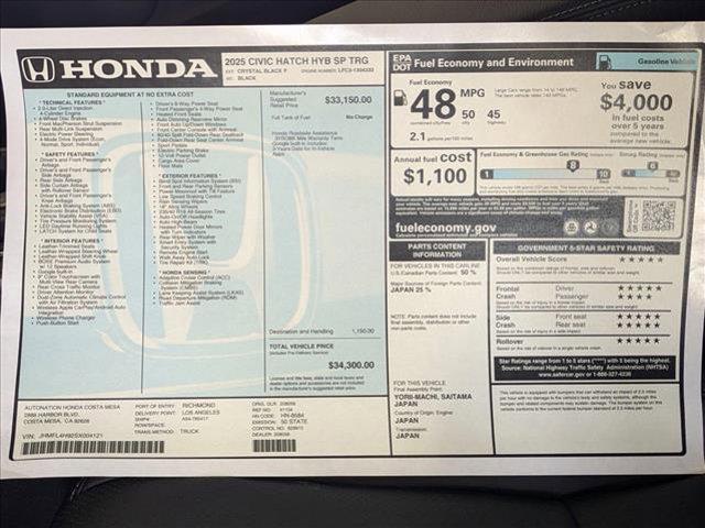 new 2025 Honda Civic Hybrid car, priced at $34,300