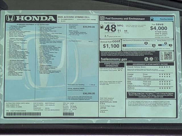 new 2025 Honda Accord Hybrid car, priced at $35,081