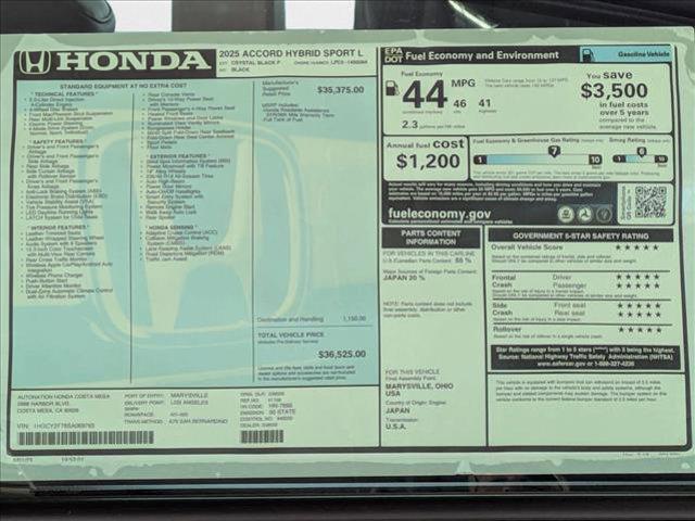 new 2025 Honda Accord Hybrid car, priced at $35,021
