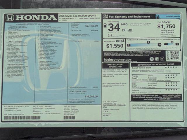 new 2025 Honda Civic car, priced at $28,005