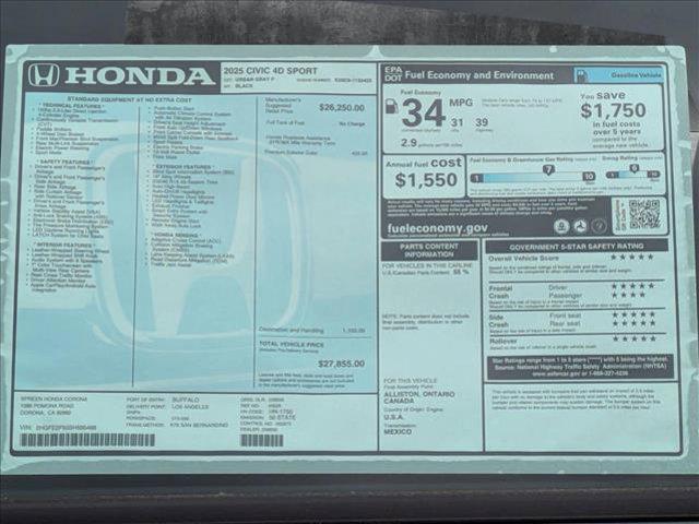 new 2025 Honda Civic car, priced at $27,855
