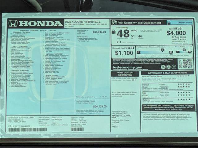 new 2025 Honda Accord Hybrid car, priced at $34,649
