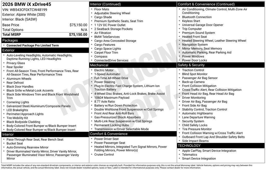 new 2026 BMW iX car, priced at $76,720